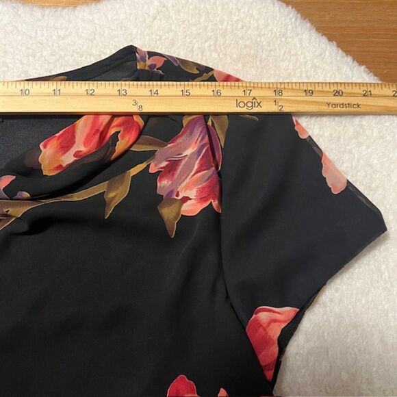 Positive Attitude Womens Black Floral Blouse & Skirt Set 2 Piece Set Size 16 - Picture 9 of 14